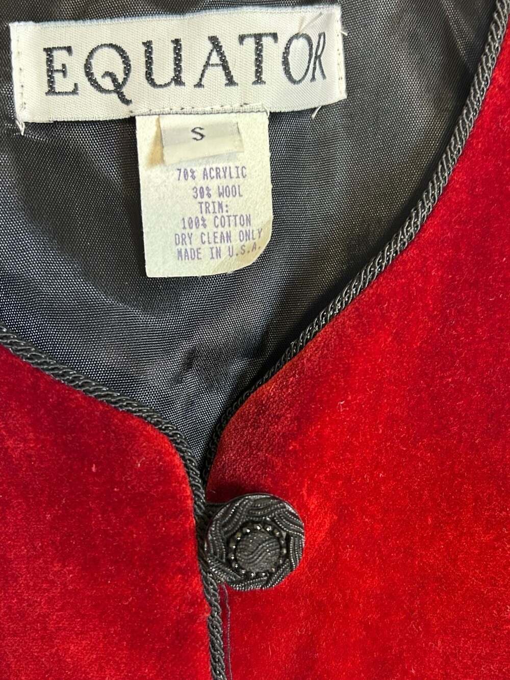 Vintage Equator Crimson Red Velvet Cropped Vest / Waistcoat S, 90s grunge, gothi - Picture 5 of 6